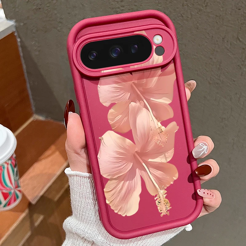 Hibiskusblüten-Druck-Handyhülle für Google Pixel 10 9 7 8 Pro 9A 8A 7A Pixel 9 10 Pro XL, stoßfeste, einfarbige, weiche TPU-Abdeckung