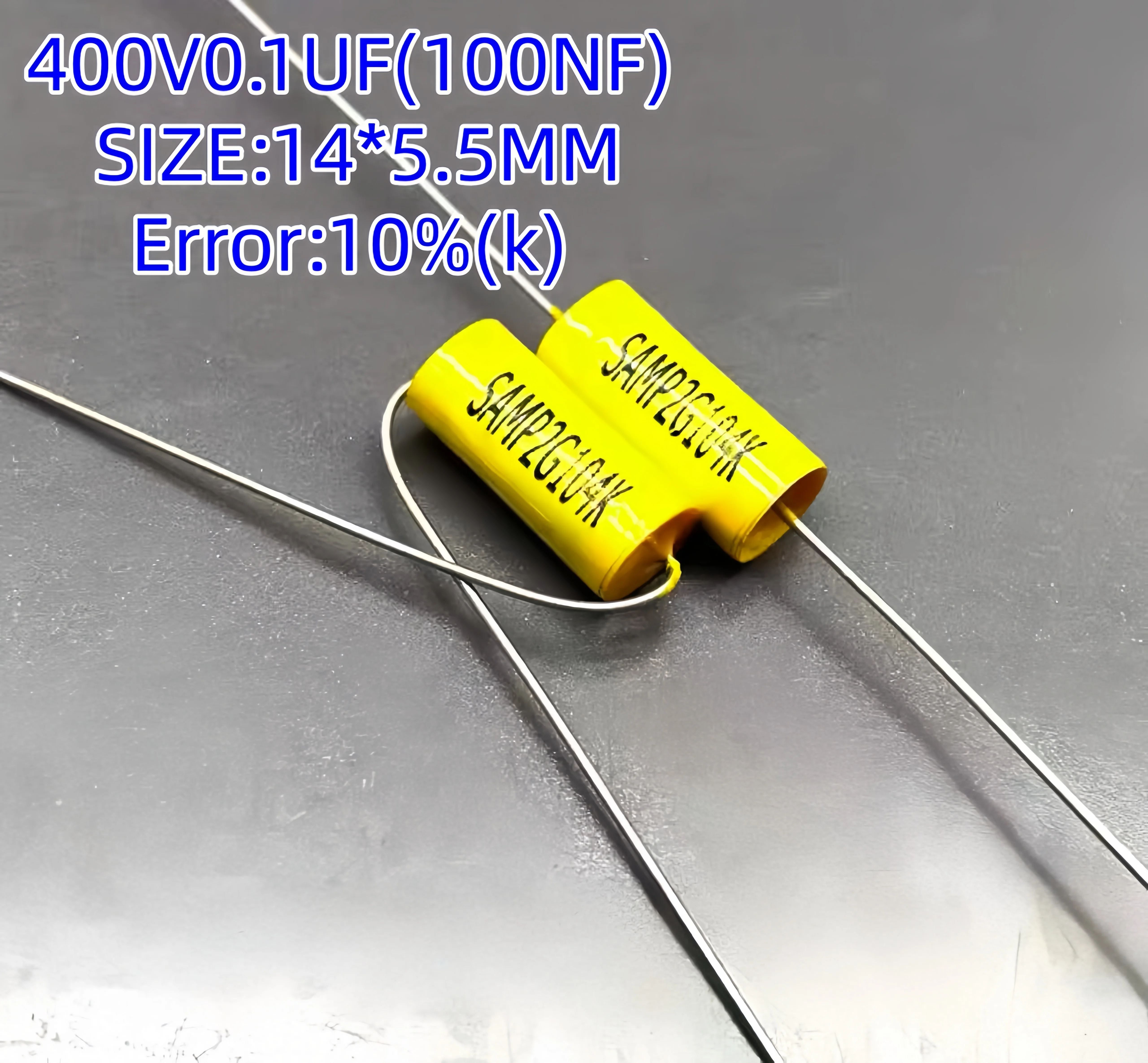 20pcs  CBB MKP 0.1uf 100nf 104 400v 2G Axial Audio Coupling Infinite Film Capacitor Size:6.5x18.5mm