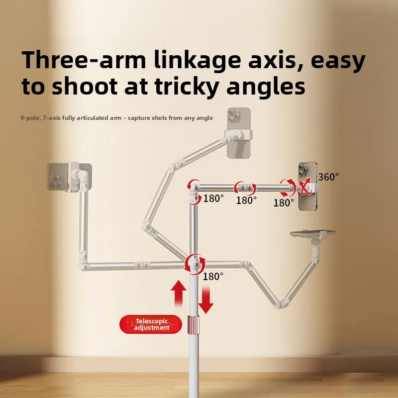 Mobile Phone Special Bracket with Tray Floor Overhead Shot with Radiator, Suitable for Ipad Three-arm Flat Support Frame