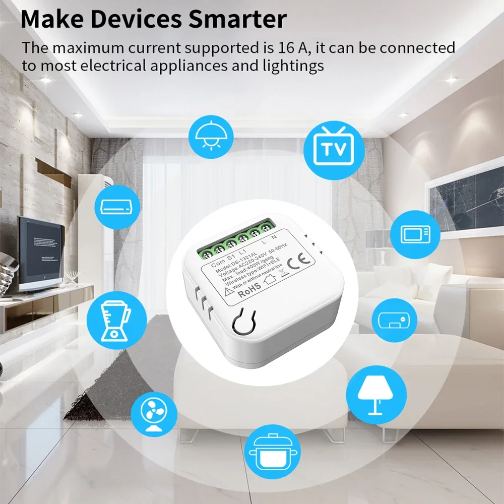 Cozylife WiFi Mini Smart Switch No Neutral Wire 400W DIY 2-Way Control Smart Switches Breaker Module Work With Alexa Google Home