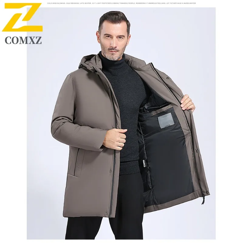 COMXZ جديد الرجال منتصف طول أسفل سترة ملابس الشتاء منتصف العمر أبي دعوى المسنين معطف الرجال سميكة الأبيض بطة أسفل سترة واقية