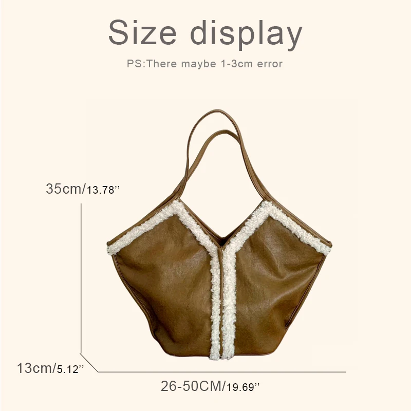 Vintage Tote Bag For Women Luxury Designer Handbag And Purse 2026 New In PU Faux Lamb Wool Trim Large Capacity Underarm Shoulder