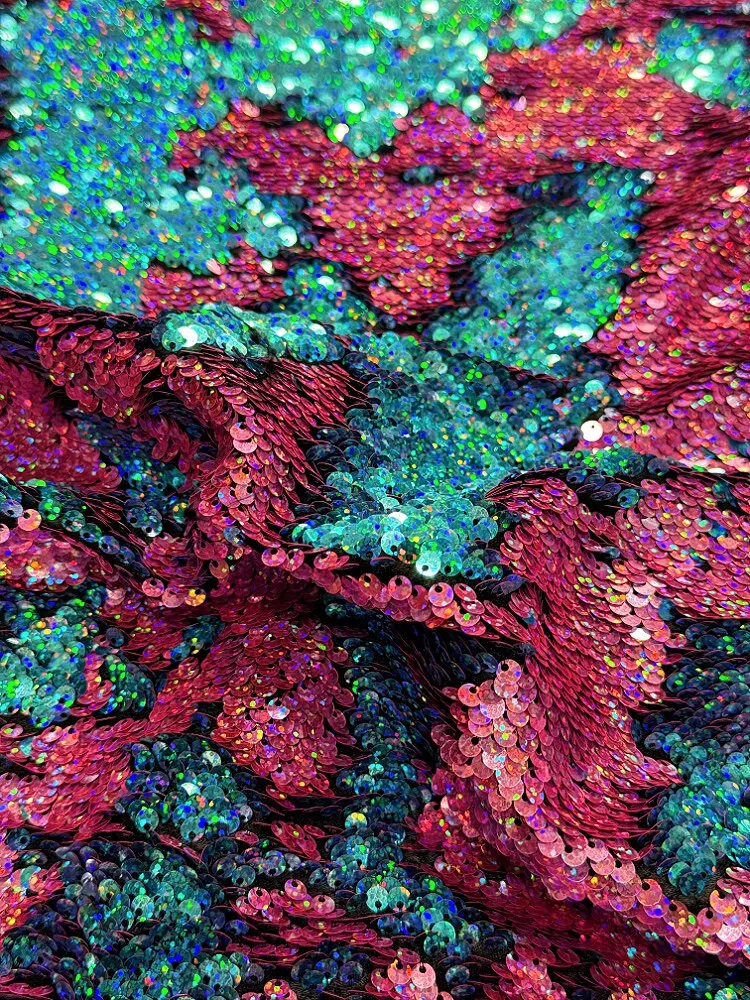 Iridescent Two Tone Reversible Sequin Fashion Fabric Designer Fabric for runway gowns party dresses Creative Dressmaking Textile