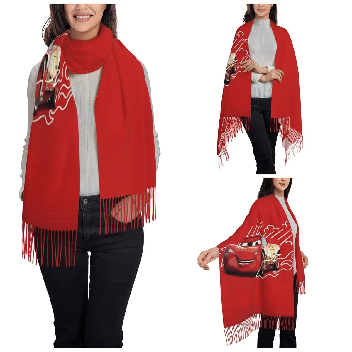 Women's Scarf with Tassel Lightning Mcqueen 95 Large Soft Warm Shawl Wrap Daily Wear Cashmere Scarf