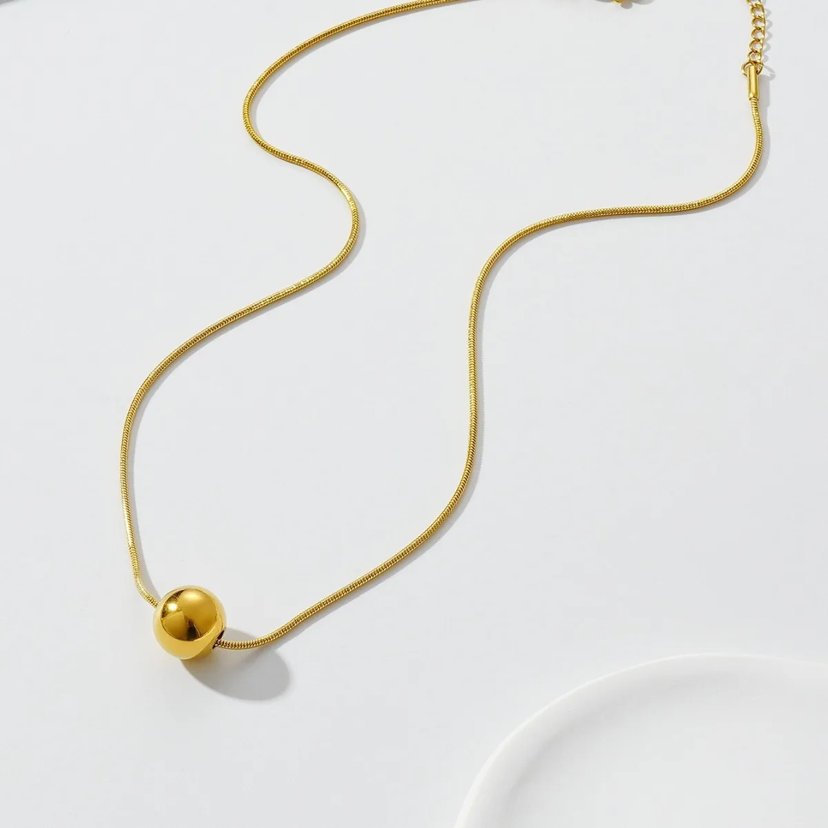 Stainless Steel Round Bead Pendant Necklace For Women Girls Gold Color Classic Simple Snake Chain Wedding Party Jewelry Gift