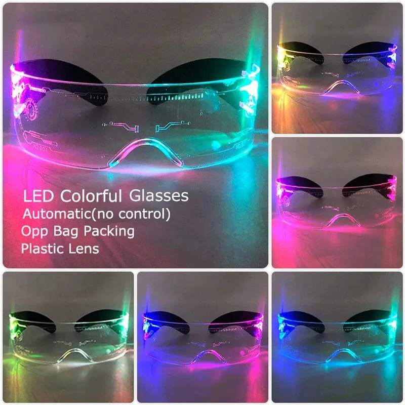 8 Styles Cyberpunk LED light up Glasses Neon Luminous Glasses Men Women Adults Rave Cosplay Goggles for Bar Mardi Gras Party