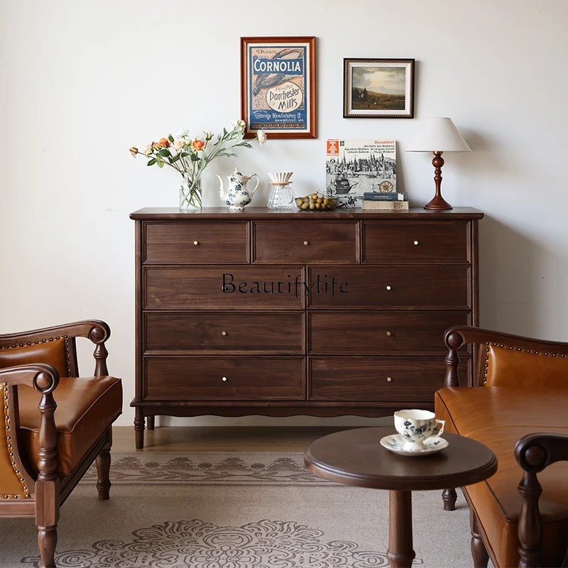 

North American black walnut nine-chest cabinet American solid wood medieval storage locker