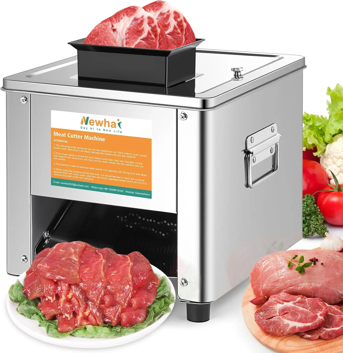 ^For 850W Meat Cutter Machine 5mm Electric Meat Slicer Shredded Cutting Machine Stainless Steel 330lb/h for Boneless Pork Chicke