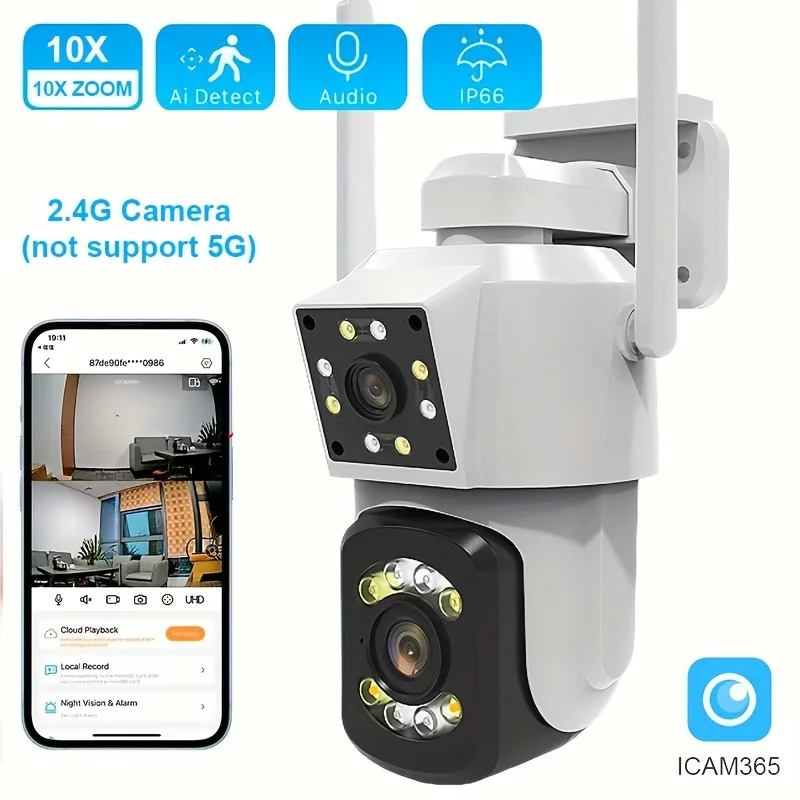 

2-мегапиксельная PTZ IP-камера, уличная HD Wi-Fi камера видеонаблюдения, автоматическое отслеживание, двойной объектив, беспроводная камера видеонаблюдения, вилка в американском стиле