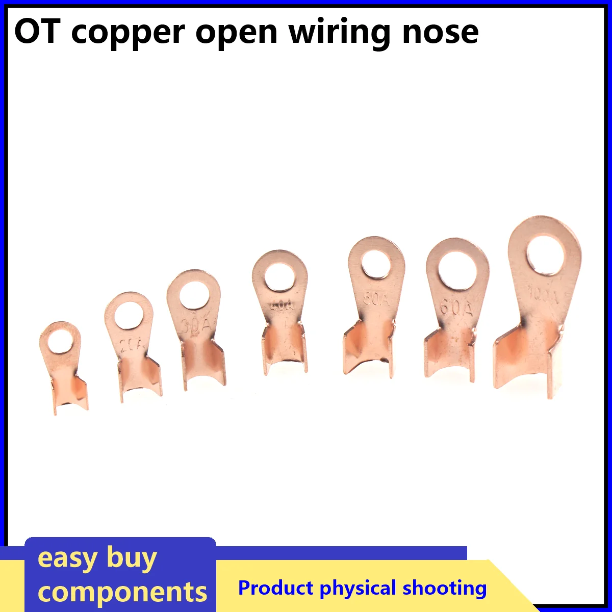 10/5Pcs 1.5-16mm2 OT Type Wire Terminal Crimp Non-Insulated Cable Connector Kit OT 10A-80A Bolt Hole Tinned Copper Lugs Crimp
