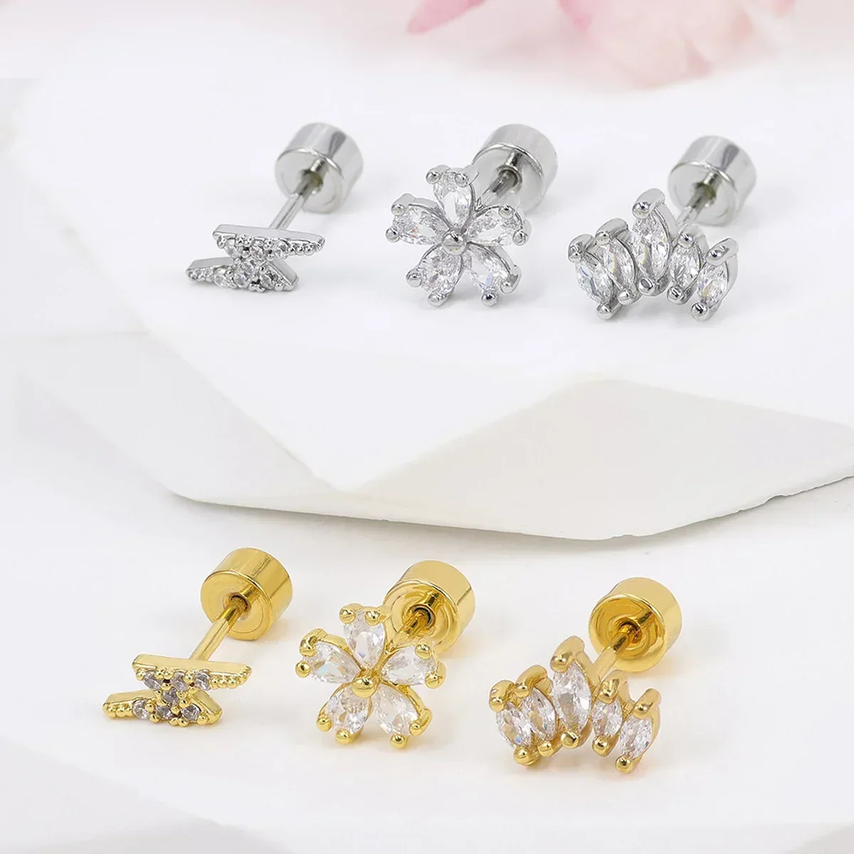 3 مجموعات من 18 قيراط مطلية بالذهب دوامة التلاشي الجراحية الصلب أقراط دوامة مسطحة الظهر مسمار نوع الغضروف أقراط #6