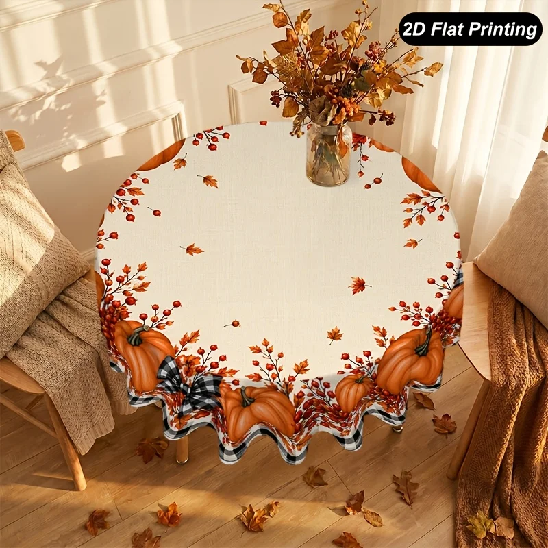 One round tablecloth - Bright orange pumpkin harvest table cover - Suitable for Thanksgivingzyc