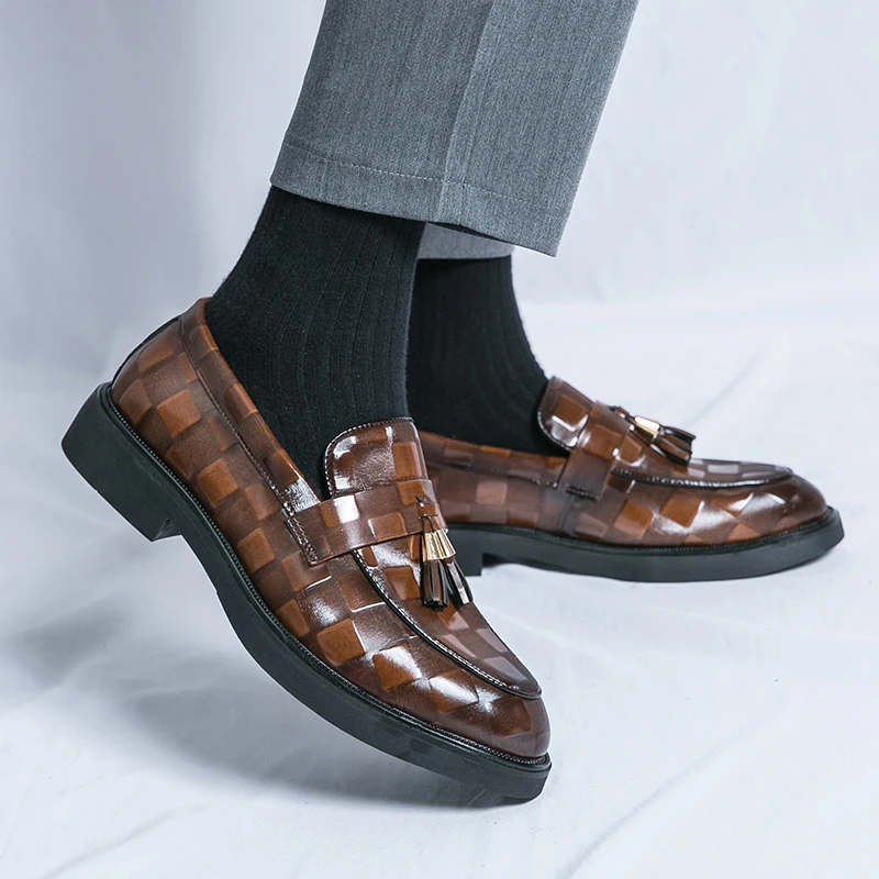 Spring Business Leather Shoes Flats Men All-match Loafers High Quality Leather Mens Slip on Shoes Luxury Brand Men Wedding Shoes
