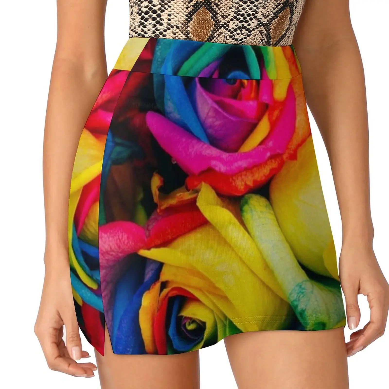 Bold Rainbow Of Roses Women's skirt Aesthetic skirts New Fashion Short Skirts Bold Rainbow Bright Brilliant Colorful Roses