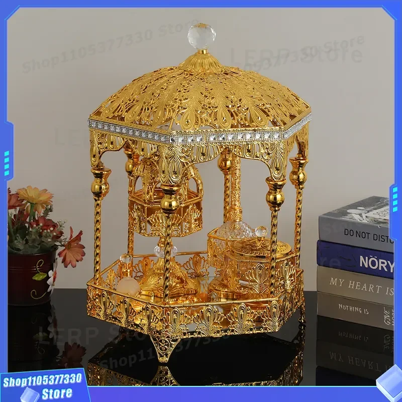 Golden Hollow Aromatherapy Burner Set Six Piece Arab Style Home Decor Incense Holder for Living Room Court Decoration