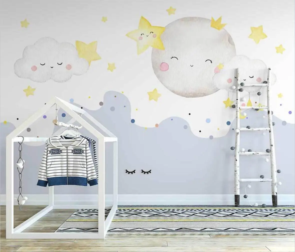 custom Nordic cloud starry sky Mural Wallpaper for child's room Background Wall Painting Living Room Papel De Parede 3D Stickers