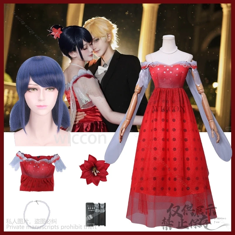 

Mira Cosplay Anime Nady Bng Costume Printed Red Prom Gown Sweetheart Evening Dress Kawaii Puff Short Sleeves Cartoon Halloween