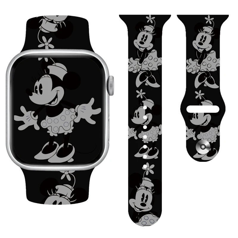 

Disney Black And White Minni Strap for Apple Watch 11 10 9 Silicone Band Replaceable Bracelet for iWatch 46/44/42/41mm Watchband