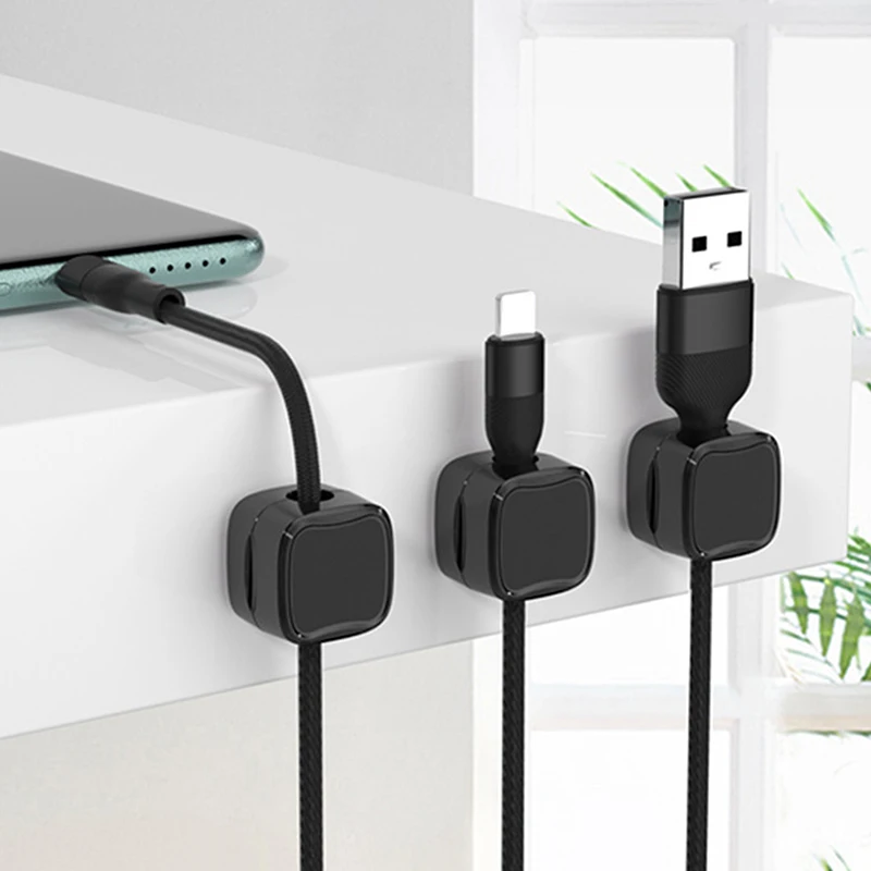 Organizador de Cables magnético, soporte ajustable para debajo del escritorio, gestión de cables, 6 piezas