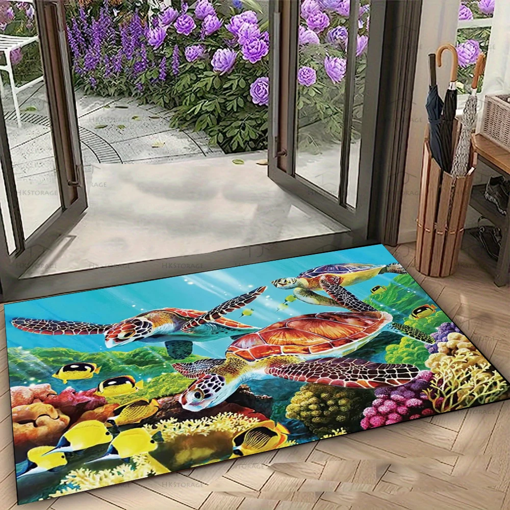 

Ocean Theme Door Mat with Dolphins Turtles and Tropical Fish Entrance Rug for Home Decor Living Room Bedroom Office Decoration