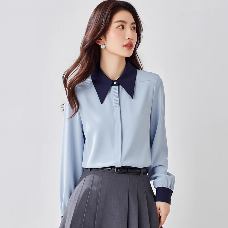 

Деловые блузки для женщин: модные летние шифоновые рубашки на пуговицах 2026 года, с длинным рукавом, повседневные, для работы, размеры S-XL