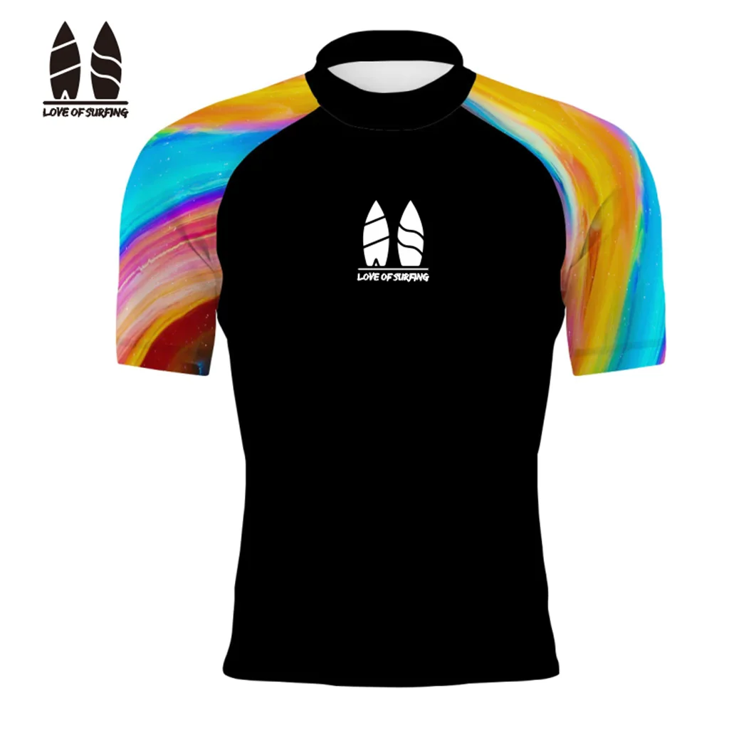 Camicie da surf a maniche corte da uomo estive Rash Guards Beach Wear costume da bagno a prova di UV sport acquatici Fitness top da bagno ad