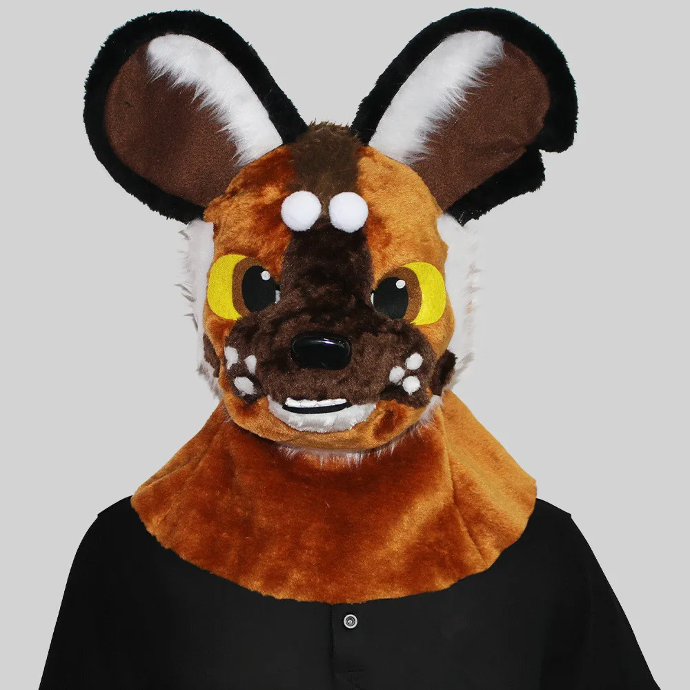 Bewegliche Mundpartie Pelzige Hundemaske Tier-Wolf Vollkopfmaske für Halloween-Party-Kostüm Damen Herren – Detail 2