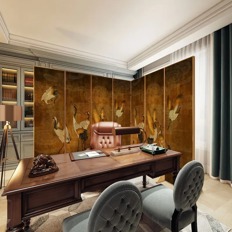 for New Chinese Retro Folding Screen Metal Mobile Partition Opaque Cover for Living Room Hotel Office