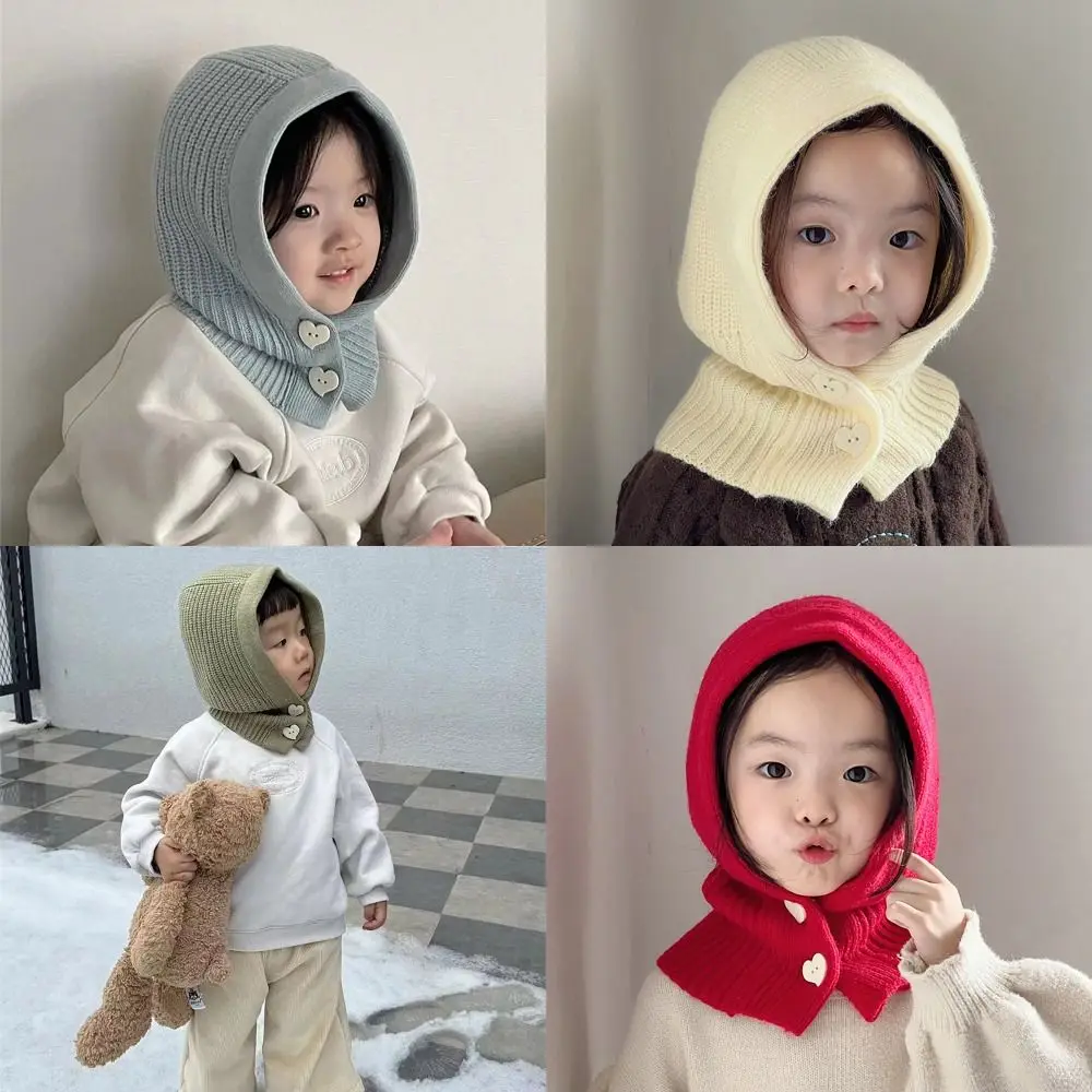 Chapéu infantil de malha de lã de cor sólida, peça única, estilo coreano, cachecol infantil, inverno, quente, xale, chapéu para meninos e meninas