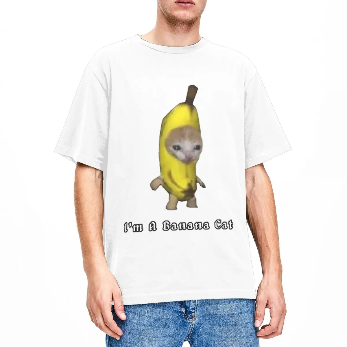 Banana Cat Meme Shirt Merch for Men Women Cotton Vintage Round Collar Funny Parody Tee Shirt Short Sleeve Clothing Printed