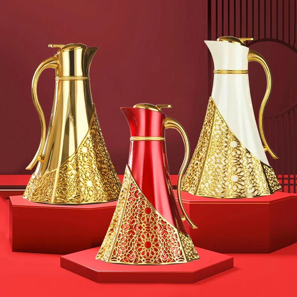

European style Vacuum Flask, Copper plated glass red inner liner thermal insulation kettle, Wedding thermos bottle ,1L