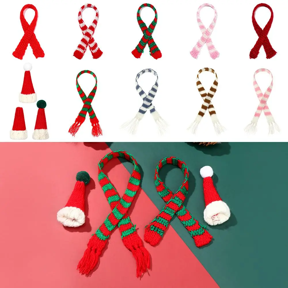 Adorável ornamento de natal acessórios para casa de bonecas material artesanal cachecol chapéu mini bonés de natal cachecóis de malha
