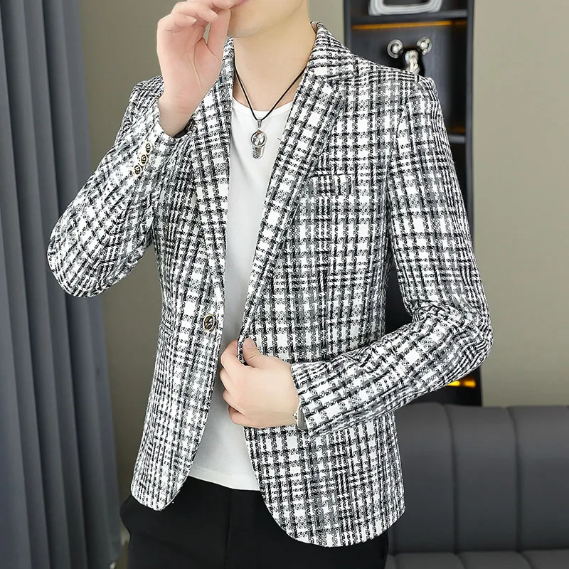 

Модный мужской блейзер для джентльмена деловой уличный для путешествий приталенный в клетку Корейская версия трендовый красивый Молодежный Повседневный блейзер