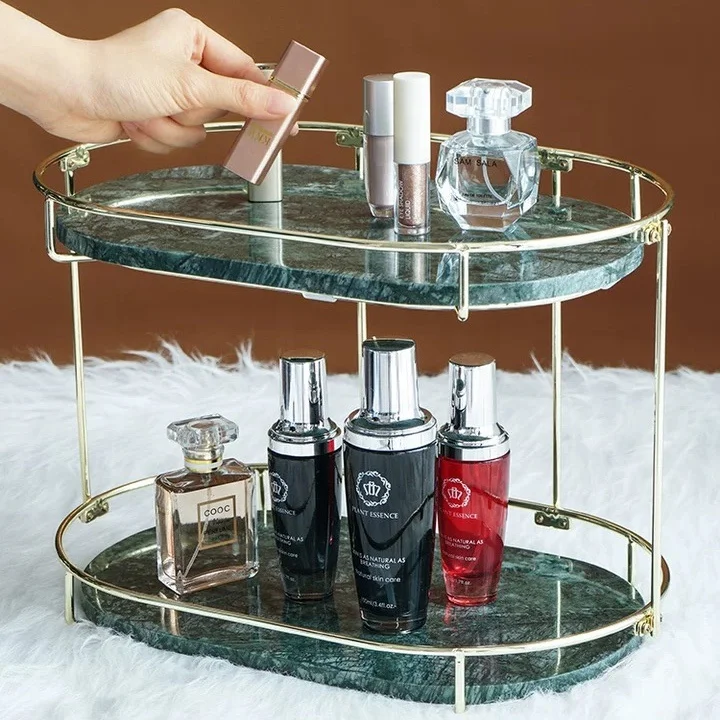 High-end Marble Stainless Steel Skin Care Cosmetics Two Layer Storage Rack And Storage Rack For Living Room Bathroom