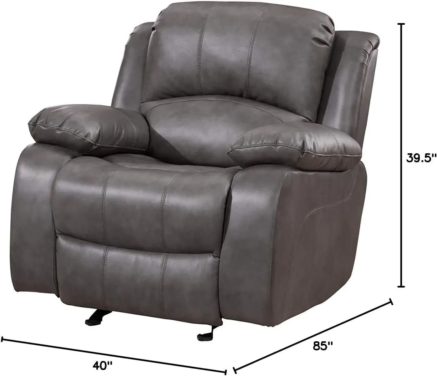 3PC Bonded Leather Reclining Sofa Chair Set Living Room Set Sofa Loveseat Glider Chair 8018 Multiple Colors (Gray)