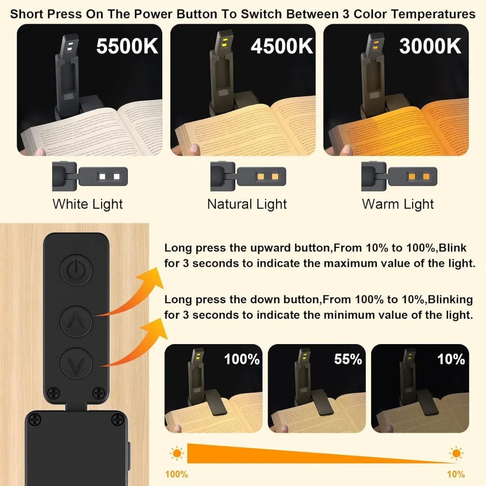 شحن USB الإشارات المرجعية قراءة مصباح أضواء القراءة الصغيرة التعلم كليب أضواء صغيرة قابلة للطي كتاب ضوء المحمولة القراءة ضوء الليل
