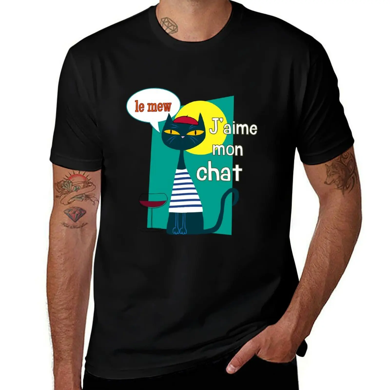 

French Cat J'aime Mon Chat, Le Mew Design T-Shirt mens graphic t shirts black cotton t-shirt plain for man package