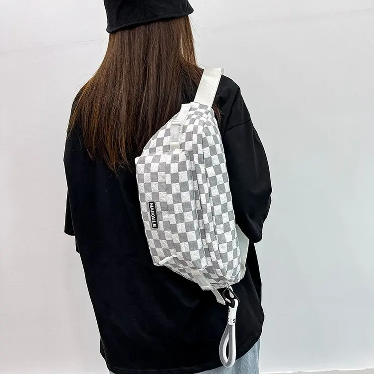 Korean Harajuku Plaid Shoulder Bag For Women Phone Chest Bag Fashion Causal Sport Waist Bag Simple Versatile Crossbody Chest Bag