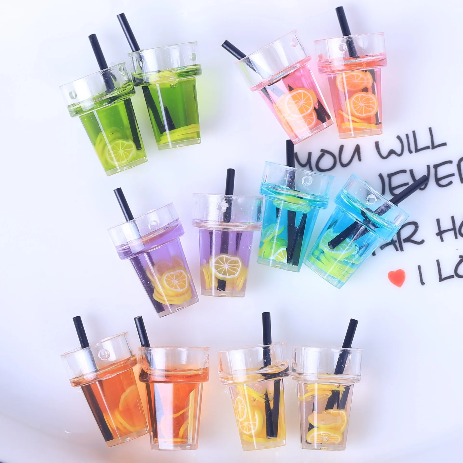 10pcs Iced black tea simulation straw with hanging hole, lemon juice cup