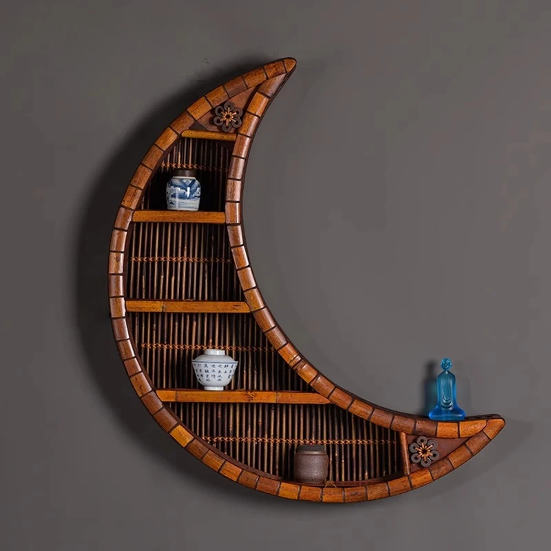 

Wall hanging solid wood wall hanging tea set storage rack hanging ornament round teapot shelf