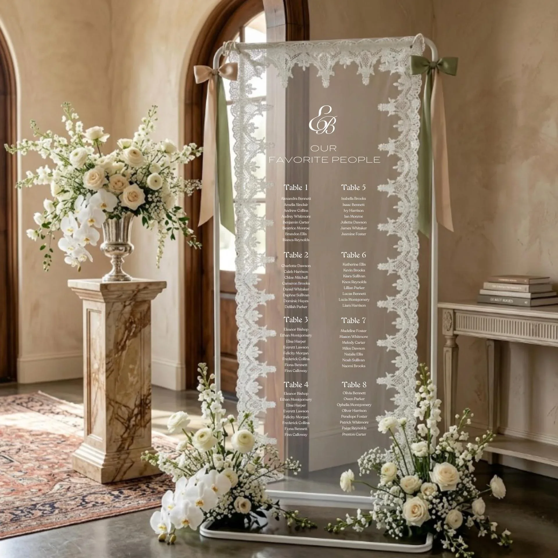 Custom Seating Chart Banner Transparent Lace Personalized Arch Sign Romantic Style Wedding Reception Party Table Layout Decor - view 2