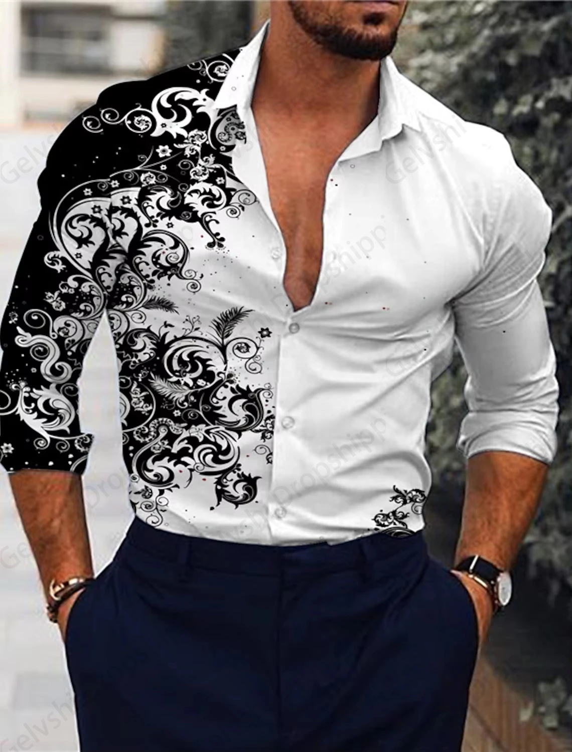 Long Sleeve Hawaiian Shirts Floral Pattern 3d Print Beach Shirt Men Fashion Casual Social Shirt Lapel Blouses Cuba Camiseta Male