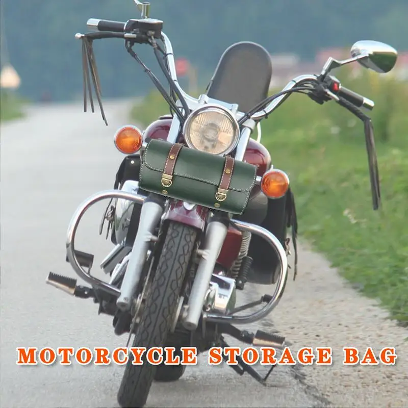 Motorcycle Handlebar Bag PU Leather Motorcycle Front Fork Tool Bag Saddlebag Storage Pouch Motorcycle Bag Moto Accessories