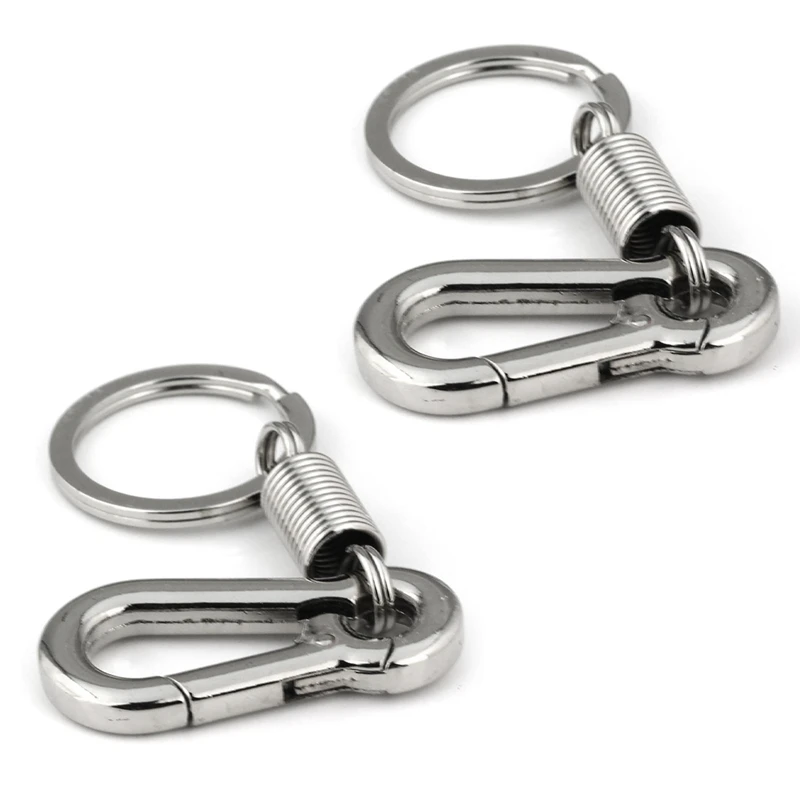 2X Sturdy Carabiner Key Chain Key Ring Polished Key Chain Spring Key Chain Business Waist Key Chain, Silver