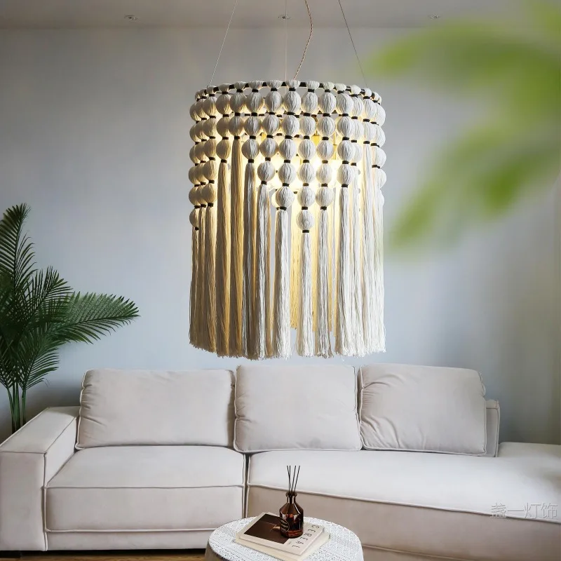 

French handmade fringed chandelier villa living room bedroom hotel atmosphere decoration woven lamps