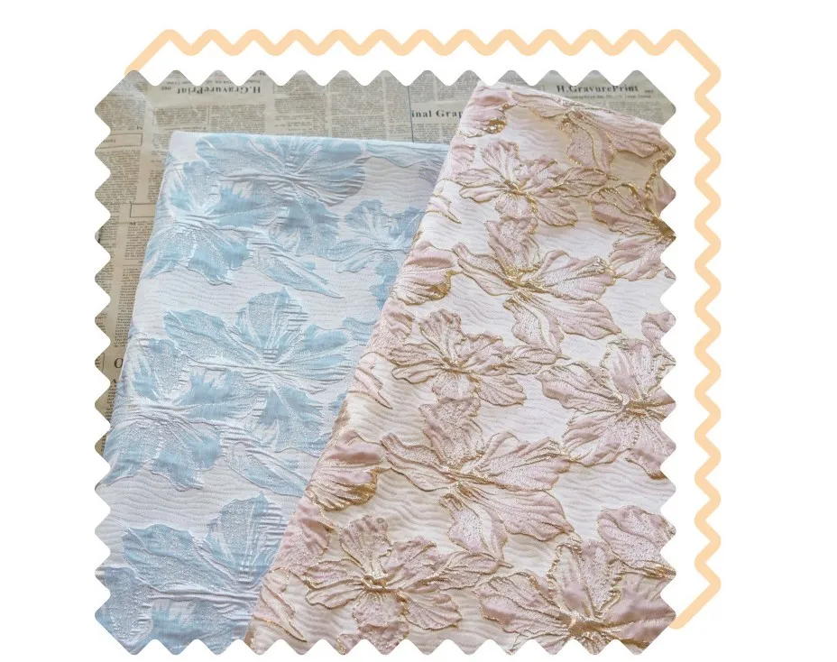 1 meter Embossed Gold Silk Elegant Flower Jacquard Fabric Women's Gentle Dress Fluffy Skirt Wash Bag Diy Sewing Fabric