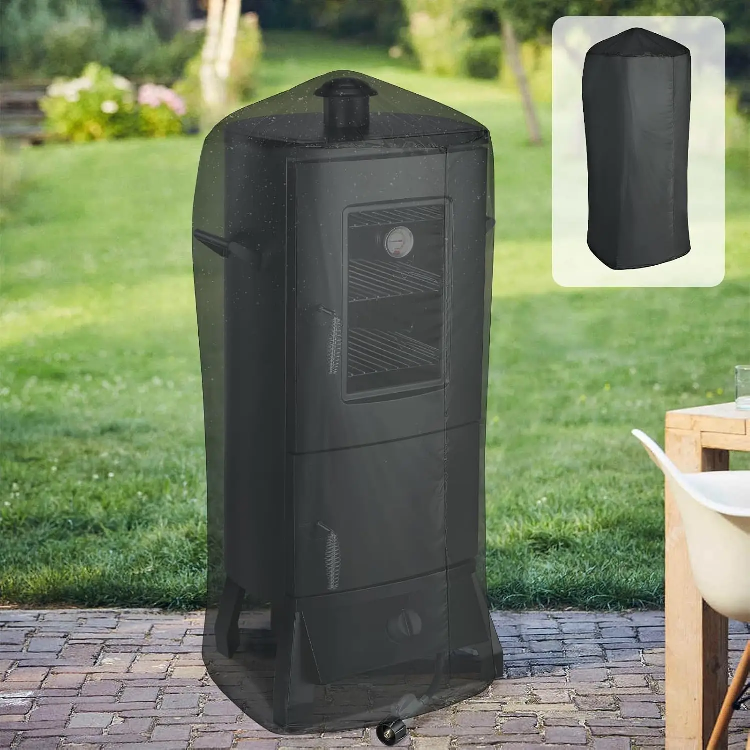 Propane Smoker with Cover, Vertical Meat Gas Smoker Grill Outdoor Heavy Duty 3 Removable Smoking Racks, Black, Customized