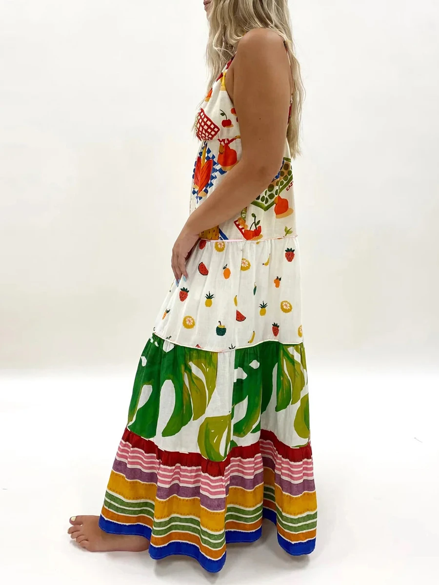 Vrouwen Bloemen Spaghetti Band Maxi Jurk Mouwloze Diepe V-Hals Flowy Lange Jurken Vakantie Strand Boho Zomerjurk