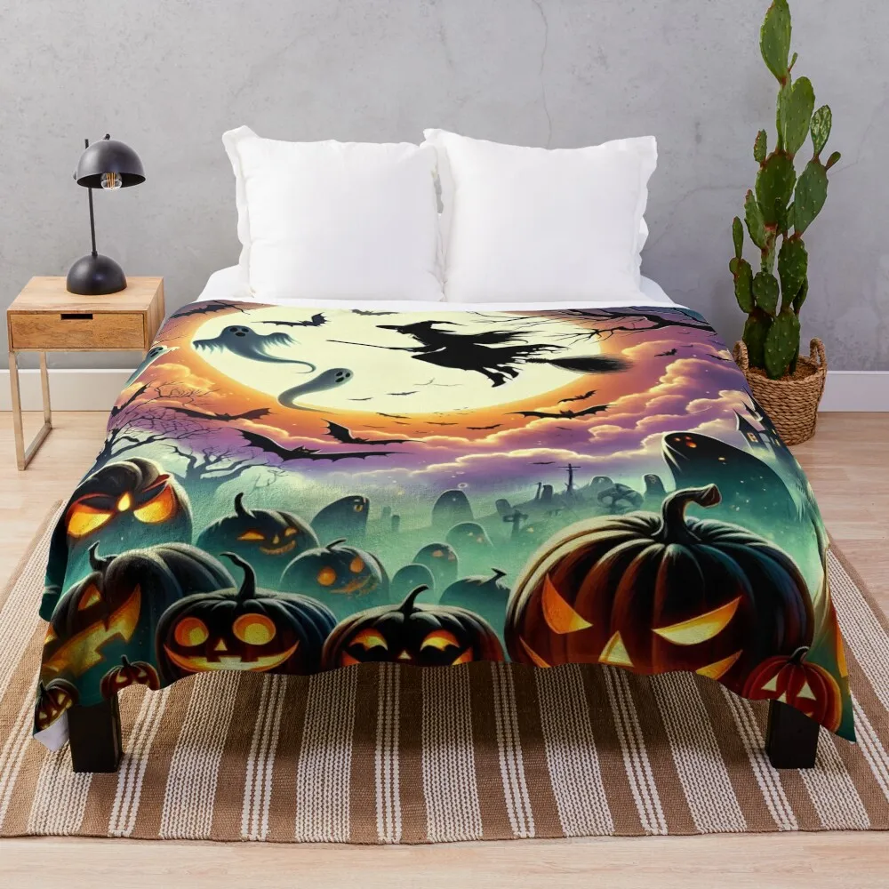 

Halloween, ghost, witch, broom, pumpkin, bat, forest, October 31 Throw Blanket For Sofa Thin Winter beds For Baby Blankets