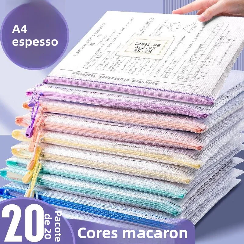 thickened-zipper-file-folder-transparent-grid-bag-waterproof-archival-materials-for-junior-and-senior-high-school-exams-a4-size